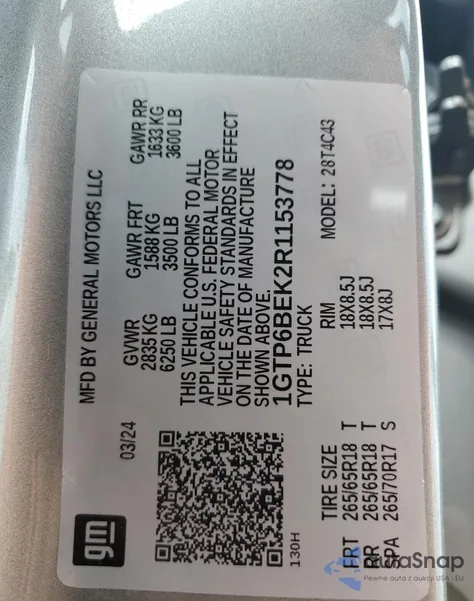 2024 GMC Canyon Elevation z USA, uszkodzony, nr VIN 1GTP6BEK2R1153778